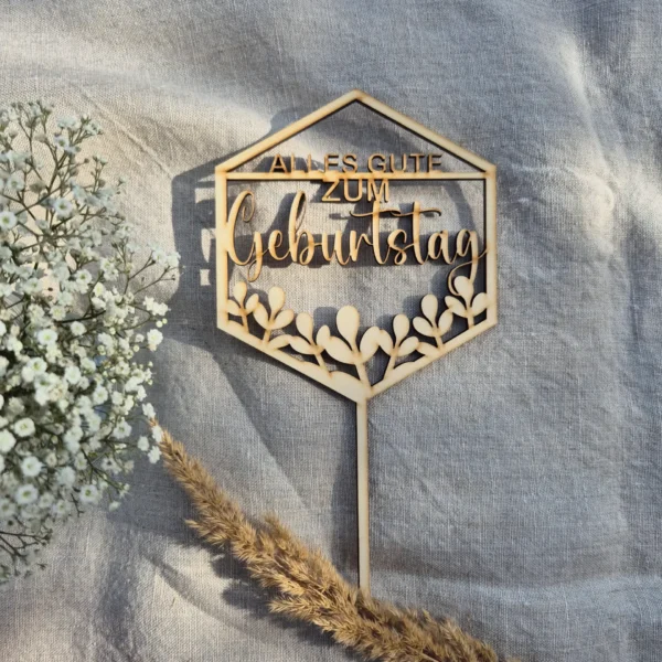 Caketopper "Geburtstag", 6-eckig