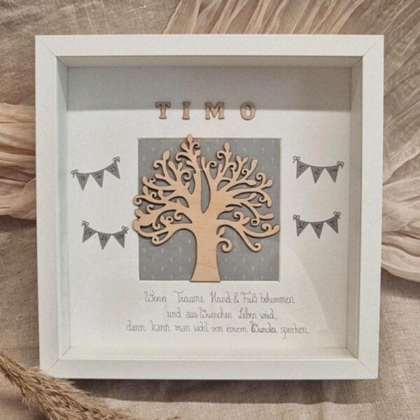 handgeschriebenes Bild im Rahmen zur Geburt