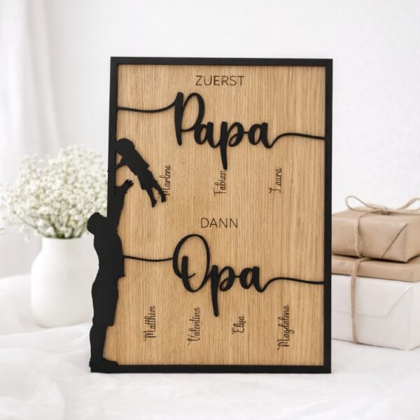 Familienbild "zuerst Papa, dann Opa" aus Holz personalisiert