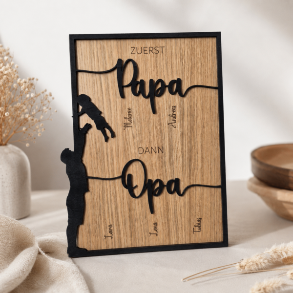 Familienbild "zuerst Papa, dann Opa" aus Holz personalisiert