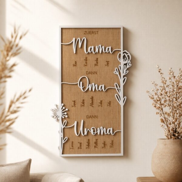 Familienbild "zuerst Mama, dann Oma, dann Uroma" aus Holz personalisiert