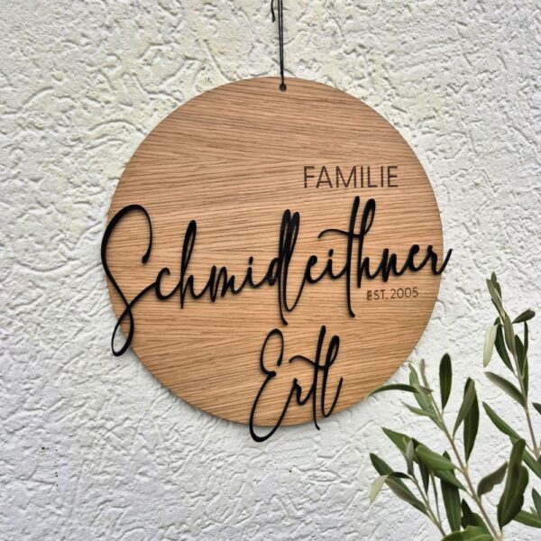 personalisiertes Familienschild aus Eichenholz